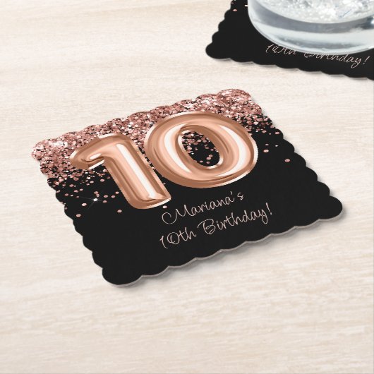 Rose Gold Black 10. Geburtstagsparty Untersetzer (angewinkelt)