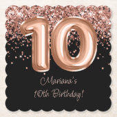 Rose Gold Black 10. Geburtstagsparty Untersetzer (Vorderseite)