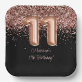 Rose Gold Black 11. Geburtstagsparty Pappteller (Vorderseite)