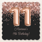 Rose Gold Black 11. Geburtstagsparty Untersetzer (Vorderseite)