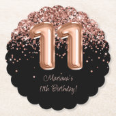 Rose Gold Black 11. Geburtstagsparty Untersetzer (Vorderseite)