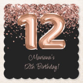 Rose Gold Black 12. Geburtstagsparty Untersetzer (Vorderseite)