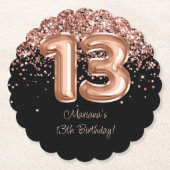 Rose Gold Black 13. Geburtstagsparty Untersetzer (Vorderseite)