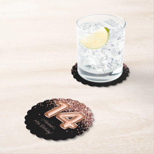 Rose Gold Black 14. Geburtstagsparty Untersetzer (Vor Ort)