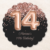Rose Gold Black 14. Geburtstagsparty Untersetzer (Vorderseite)