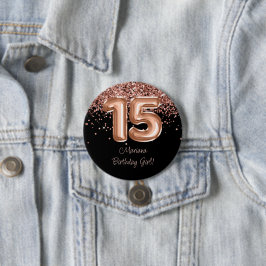Rose Gold Black 15. Geburtstagsparty Button