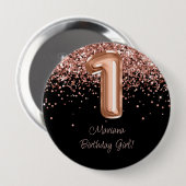 Rose Gold Black 1. Geburtstag Party Button (Vorne & Hinten)