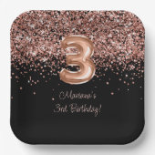 Rose Gold Black 3. Geburtstag Party Pappteller (Vorderseite)