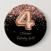 Rose Gold Black 4. Geburtstag Party Button (Vorderseite)