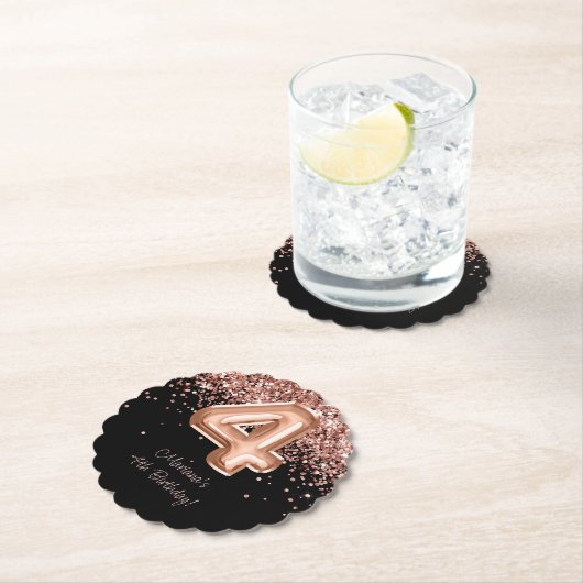 Rose Gold Black 4. Geburtstag Party Untersetzer (Vor Ort)