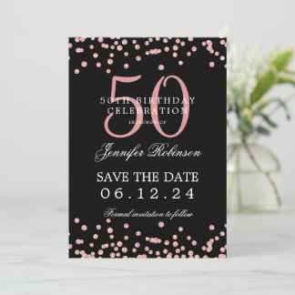 Rose Gold Black 50. Geburtstag Rett Datum Confetti Einladung