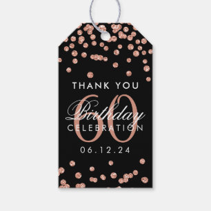 Rose Gold Black 60. Geburtstag Danke Confetti Geschenkanhänger