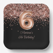 Rose Gold Black 6. Geburtstagsparty Pappteller (Vorderseite)