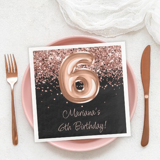 Rose Gold Black 6. Geburtstagsparty Serviette