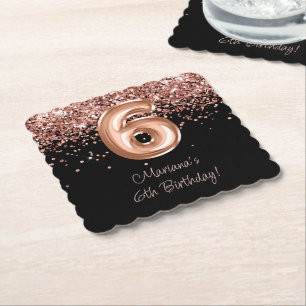Rose Gold Black 6. Geburtstagsparty Untersetzer