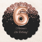 Rose Gold Black 6. Geburtstagsparty Untersetzer (Vorderseite)