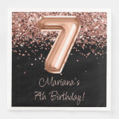 Rose Gold Black 7. Geburtstagsparty Serviette (Vorderseite)