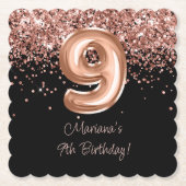Rose Gold Black 9. Geburtstagsparty Untersetzer (Vorderseite)