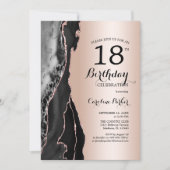 Rose Gold Black Agate 18. Einladung (Vorderseite)