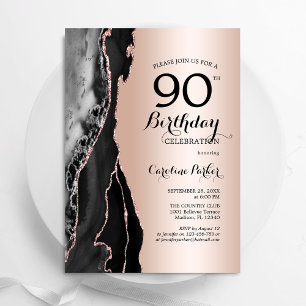 Rose Gold Black Agate 90. Geburtstag Einladung