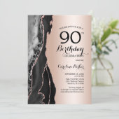 Rose Gold Black Agate 90. Geburtstag Einladung (Stehend Vorderseite)