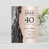 Rose Gold Black Agate Überraschung 40. Geburtstag Einladung (Stehend Vorderseite)