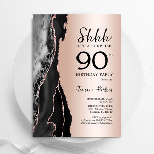 Rose Gold Black Agate Überraschung 90. Geburtstag Einladung