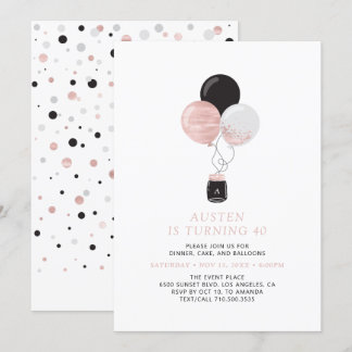 Rose Gold & Black Balloons Moderne Geburtstagspart Einladung