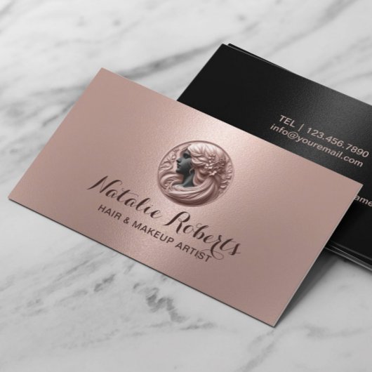 Rose Gold & Black Beauty Salon Logo Haar Stylist Visitenkarte