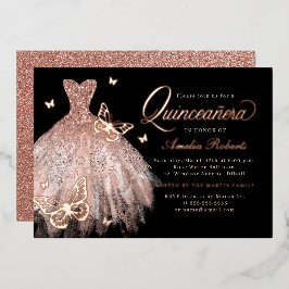 Rose Gold Black Butterfly Dress Quinceanera Folieneinladung