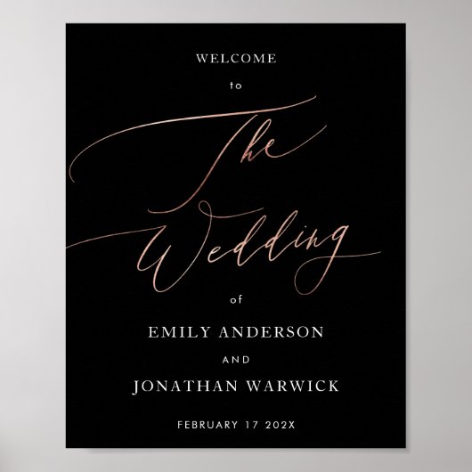 Rose Gold Black Calligraphy Moderne Hochzeit Poster (Vorne)