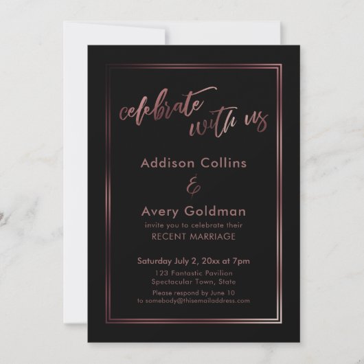 Rose Gold & Black Celebrate mit US Typografie Einladung (Vorderseite)