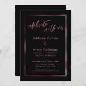 Rose Gold & Black Celebrate mit US Typografie Einladung (Vorne/Hinten)