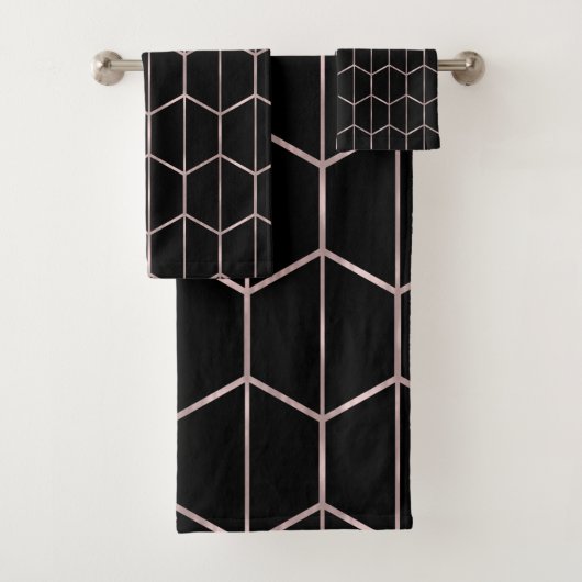 Rose Gold & Black Chic Hexagon Geometric Glam Badhandtuch Set (Insitu)