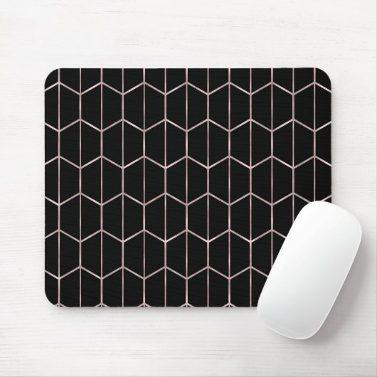 Rose Gold & Black Chic Hexagon Geometric Glam Mousepad (Mit Mouse)