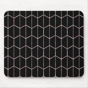 Rose Gold & Black Chic Hexagon Geometric Glam Mousepad