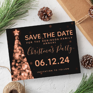 Rose Gold & Black Christmas Party Save the Date Ankündigungspostkarte