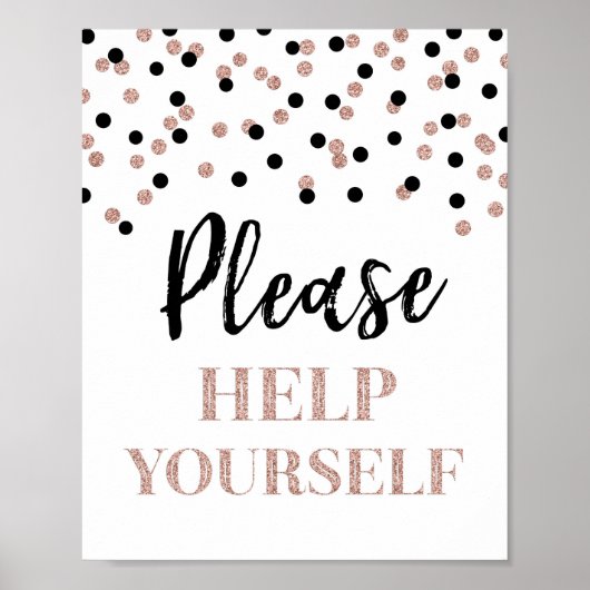 Rose Gold Black Confetti Bitte helfen Sie sich bei Poster (Vorne)