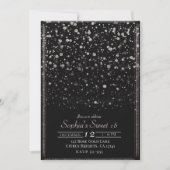 Rose Gold & Black Confetti Spritzer Sweet 16 Party Einladung (Vorderseite)