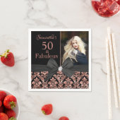 Rose Gold Black Damask 50. Geburtstag Foto Serviette (Beispiel)