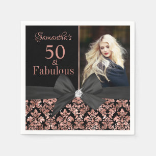 Rose Gold Black Damask 50. Geburtstag Foto Serviette