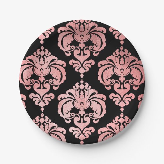 Rose Gold Black Damask Hochzeitsfeier Party Pappteller (Vorderseite)