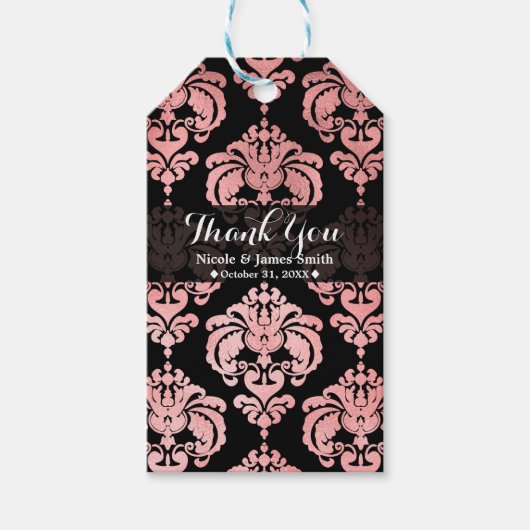 Rose Gold Black Damask Vintage Hochzeitsszenario G Geschenkanhänger (Vorderseite)