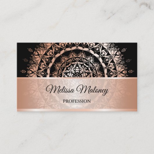 Rose Gold Black Floral Damask Mandala Visitenkarte (Vorderseite)