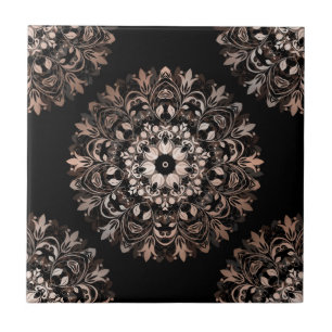 Rose Gold Black Floral Mandala Fliese