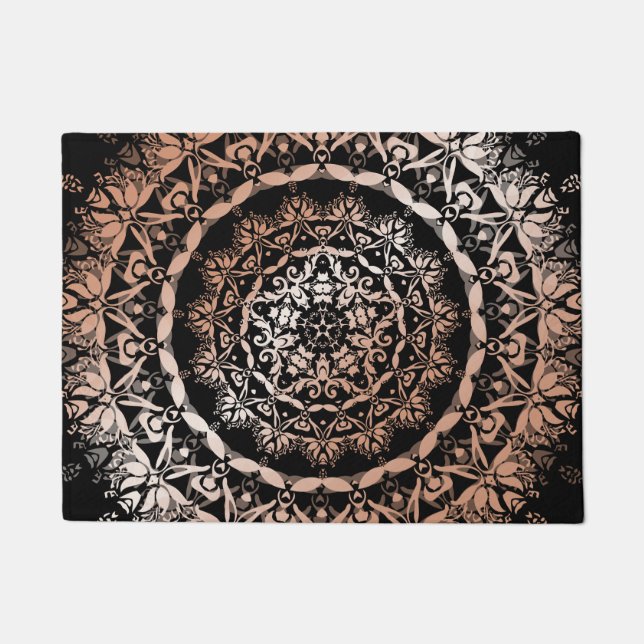 Rose Gold Black Floral Mandala Fußmatte (Vorderseite)