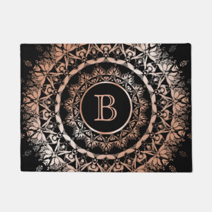 Rose Gold Black Floral Mandala Fußmatte