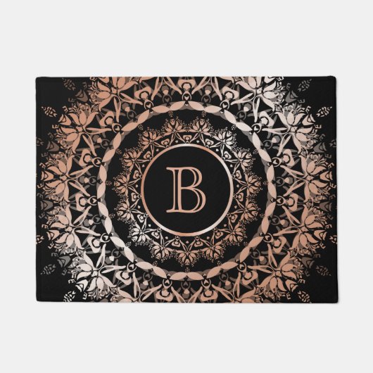 Rose Gold Black Floral Mandala Fußmatte (Vorderseite)