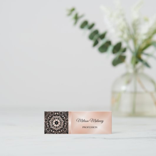 Rose Gold Black Floral Mandala Mini Visitenkarte (Stehend Vorderseite)