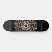 Rose Gold Black Floral Mandala Monogram Skateboard (Horizontal)